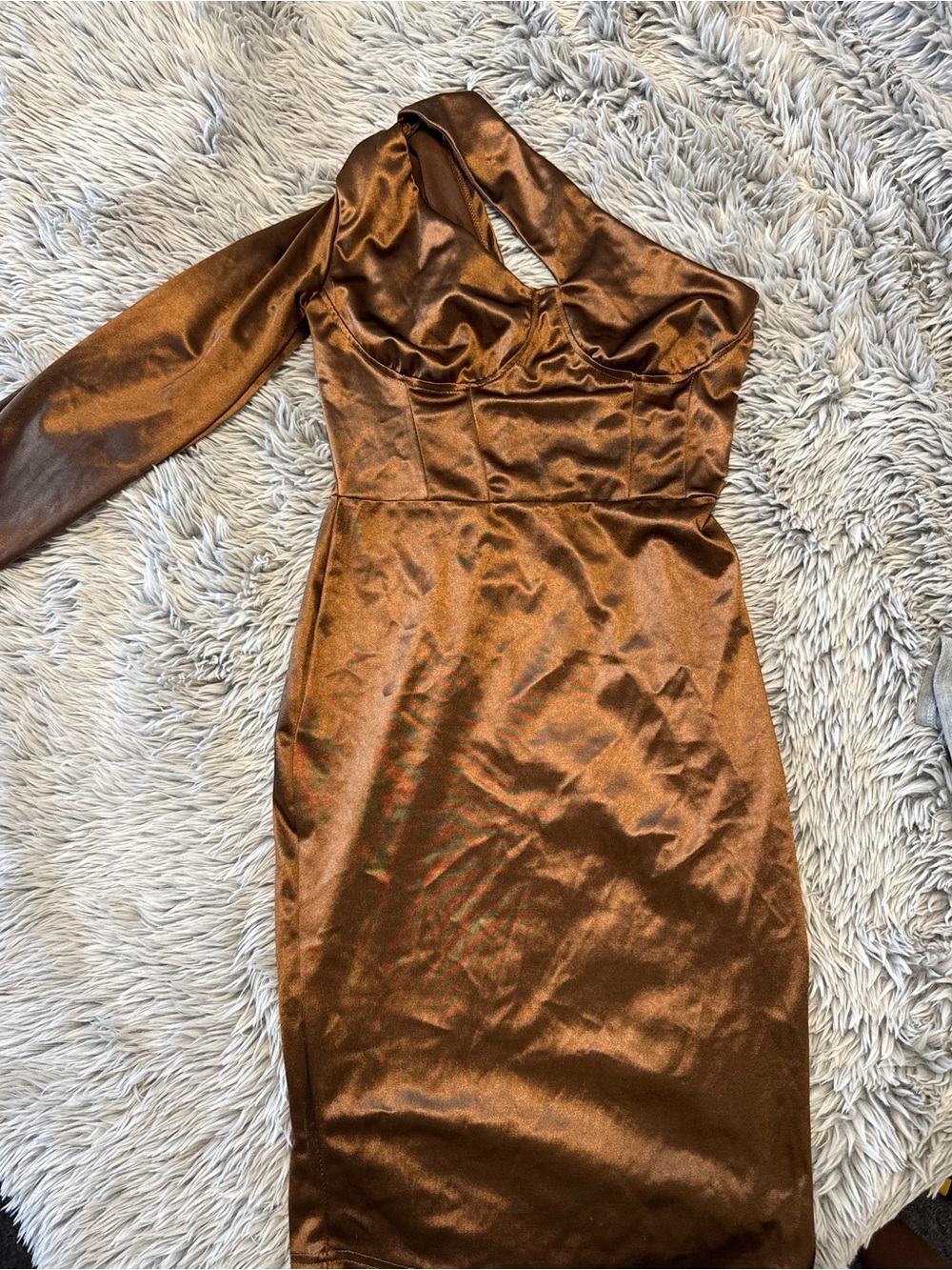 One-Shoulder Satin Sheath Dress in Bronze